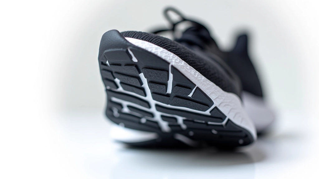 Close-up of premium running shoe sole and tread pattern, showing construction quality and materials detail